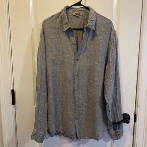 FLAX 100% Linen Gray Oversized Buttondown Tunic Lightweight Size S